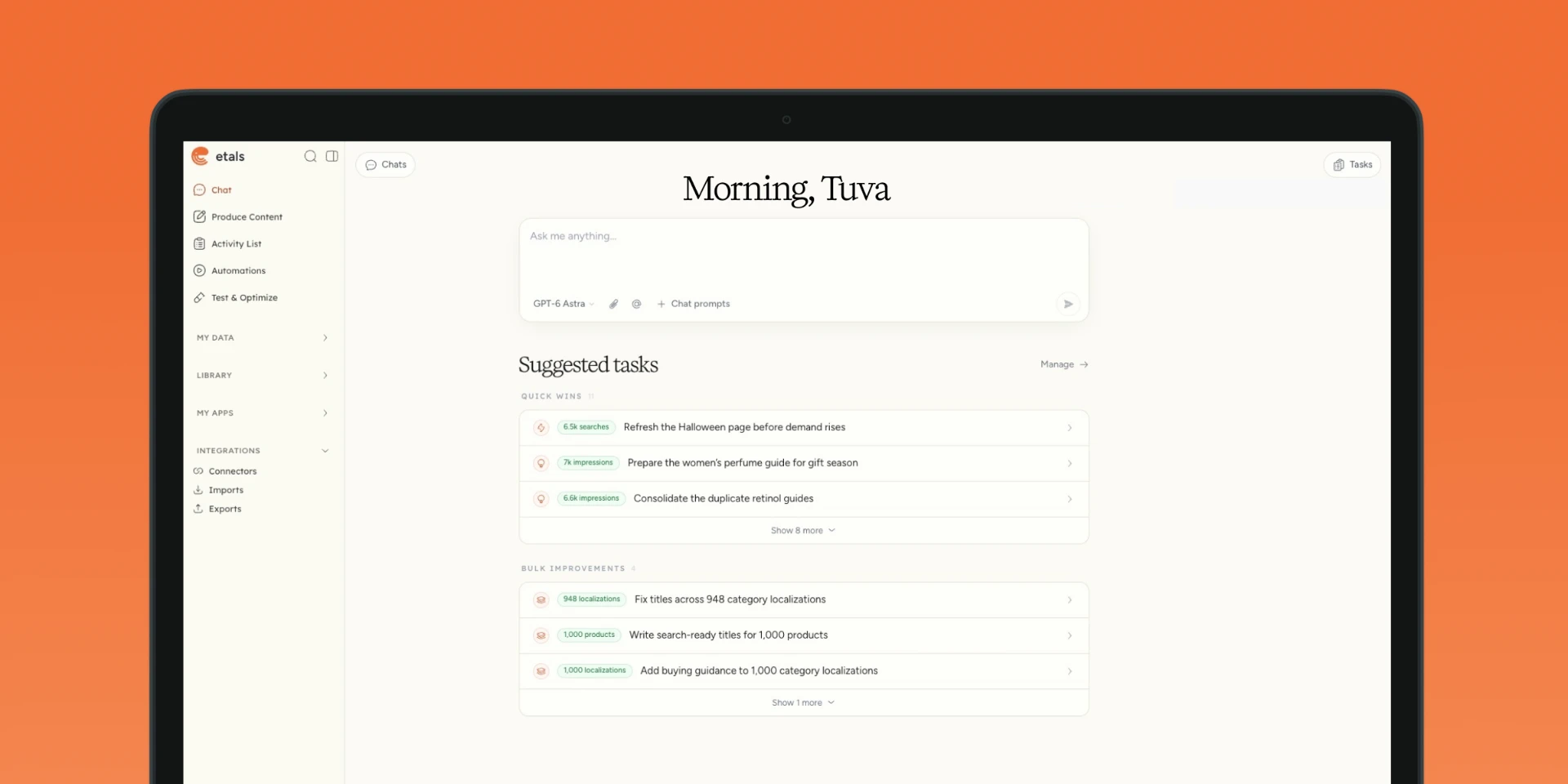 Etals Content Studio interface used to structure and generate e-commerce content